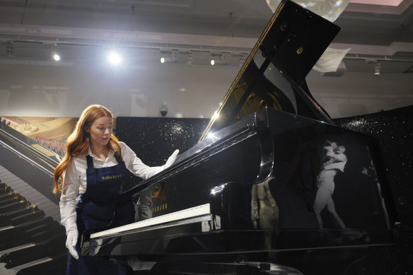 A Yamaha G2 Baby Grand Piano which was used by Freddie Mercury to develop and hone the track Bohemian Rhapsody, on display August 3, in London. 