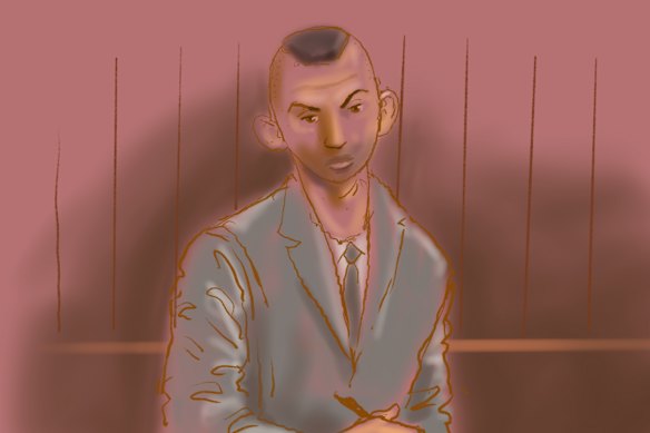 A court sketch of Beau Lamarre-Condon in the NSW Supreme Court on Monday.