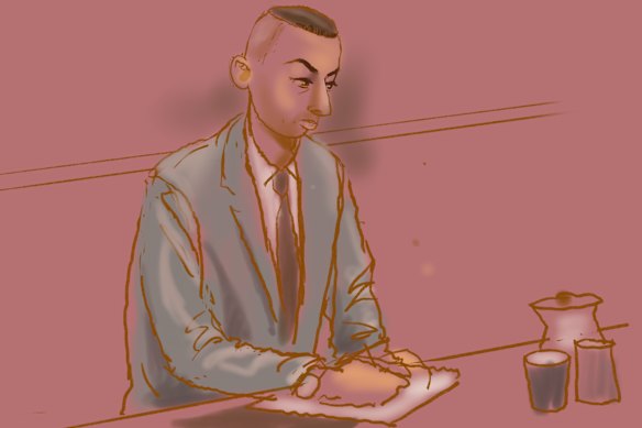 A court sketch of Beau Lamarre-Condon in the NSW Supreme Court on Tuesday.