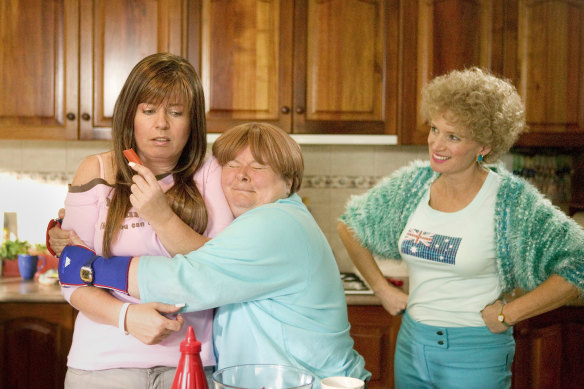 Gina Riley as Kim, Magda Szubanski as Sharon and Jane Turner as Kath in the comedy Kath & Kim. 