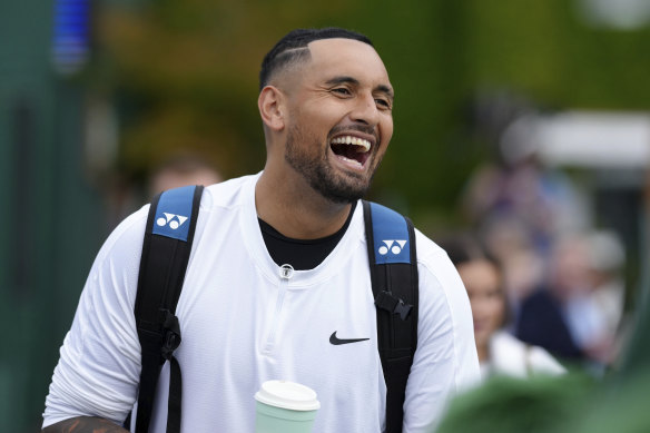 Nick Kyrgios during a practice session at Wimbledon on Saturday.