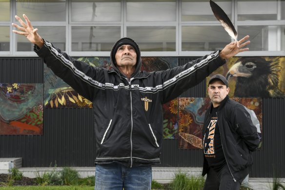 Standing up: Robbie Thorpe and nephew Alister Thorpe at the former Northland Secondary College in Preston.