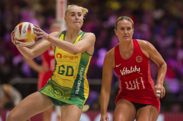 Joanna Weston in action during the Netball World Cup final match in Cape Town against England. 