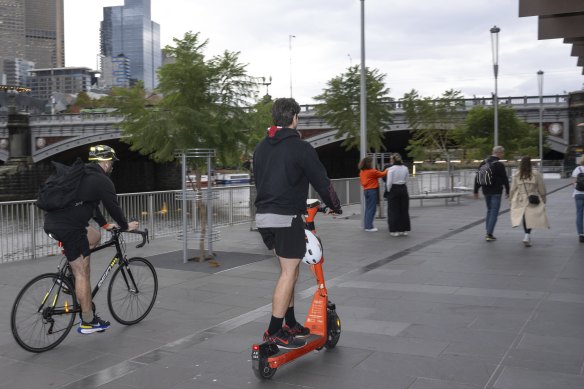 An e-scooter rider on Southbank Promenade on Thursday.