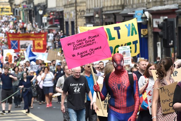 Protesters march through Edinburgh during Donald Trump’s Scottish visit in 2018.