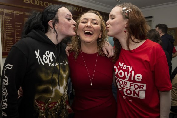 The new federal member for Aston with her great niece Jamilah and daughter Lily.