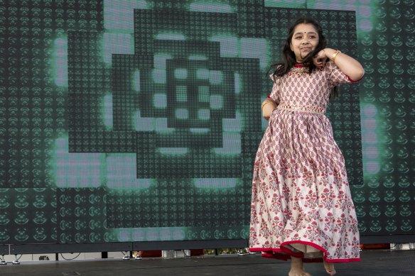 Sahasra Chayanam, 10, from Ballarat, performing at the Wyndham Diwali festival. 
