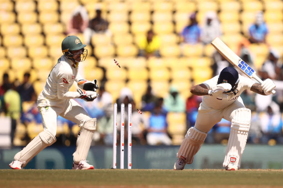 Nathan Lyon’s dismissal of Suriykumar Yadav was his lone wicket of the day.