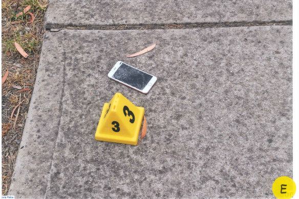 A smashed phone found at the scene. 