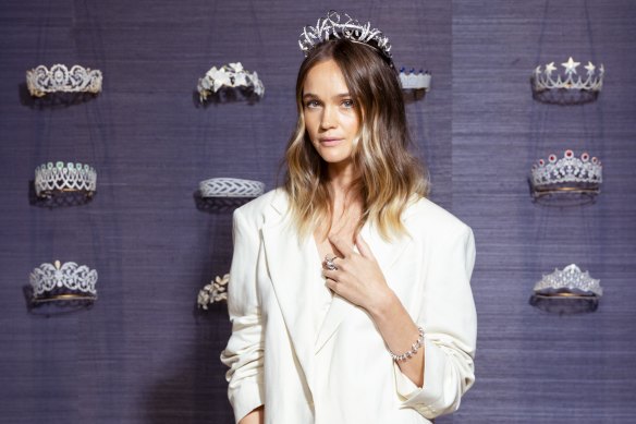 Model Rosie Tupper wearing a tiara by French jeweller Chaumet at its new Sydney store.