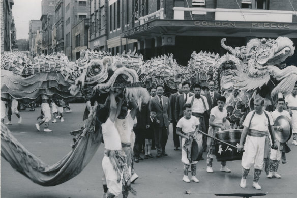 Melbourne in 1959: Chinese New Year celebrations on Little Bourke Street.