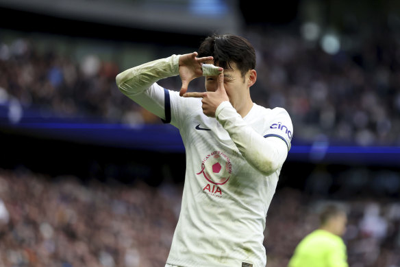 Tottenham Hotspur’s Son Heung-Min celebrates a goal.
