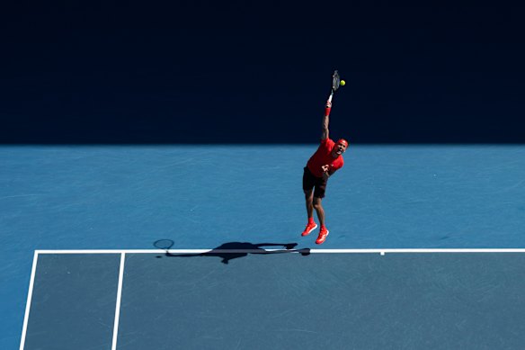 Alexander Zverev serves in his quarter-final.