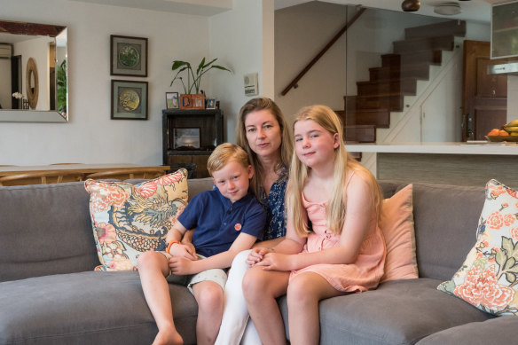 Tania Sibree and her children, Sebastian, 7, and Alice, 10, at her Hong Kong home.