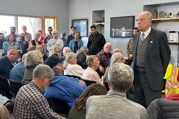Iowa senator Chuck Grassley holds a public meeting in Fort Madison. He was one of the few Republicans to do so over the Easter recess.