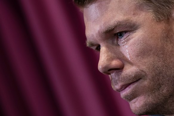 David Warner in tears after sandpapergate.