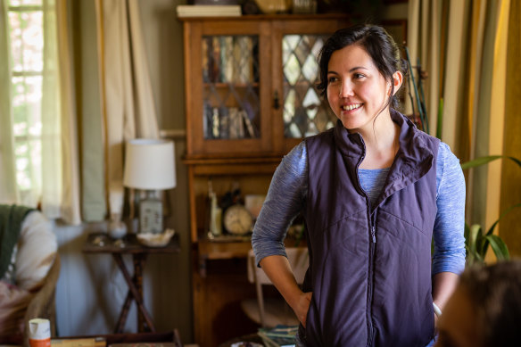 Natalie Erika James on the set of Relic.