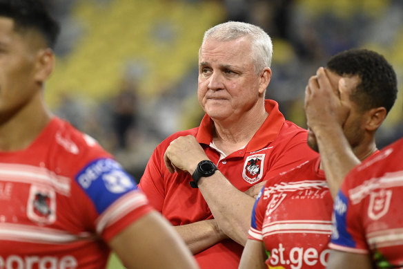 Anthony Griffin looks on after the Dragons’ heavy loss to the Cowboys.