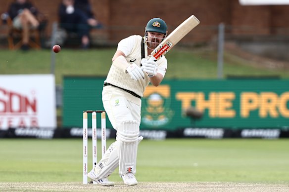 Travis Head of Australia bats during day four.