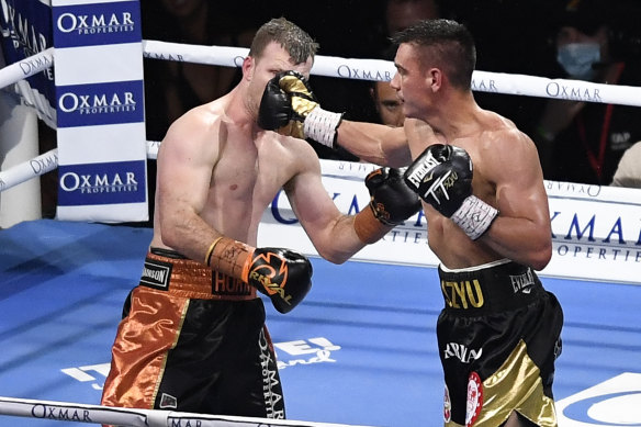 Tim Tszyu on his way to defeating Jeff Horn in Townsville in August 2020.