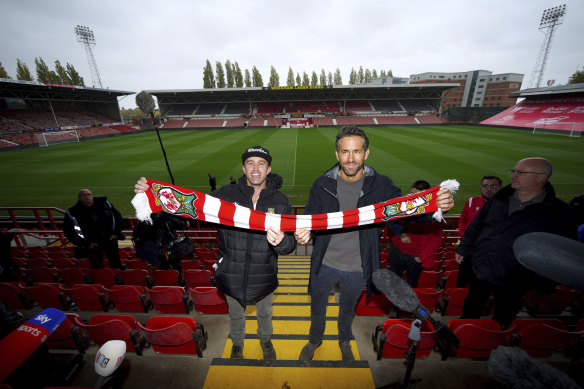 Hollywood stars Rob McElhenney, left, and Ryan Reynolds bought Wrexham FC in 2021 to make a Netflix documentary series.