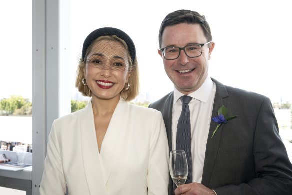Nationals leader David Littleproud and wife Amelia in the Furphy marquee on Derby Day.