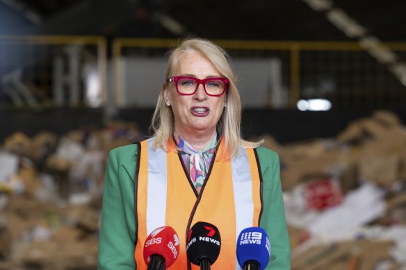 Melbourne Lord Mayor Sally Capp announces the sale of Citywide’s waste-management business on Monday.