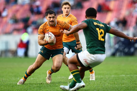 Zach Fittler in action for the Junior Wallabies against South Africa in an under-20s clash in Nelson Mandela Bay Stadium.