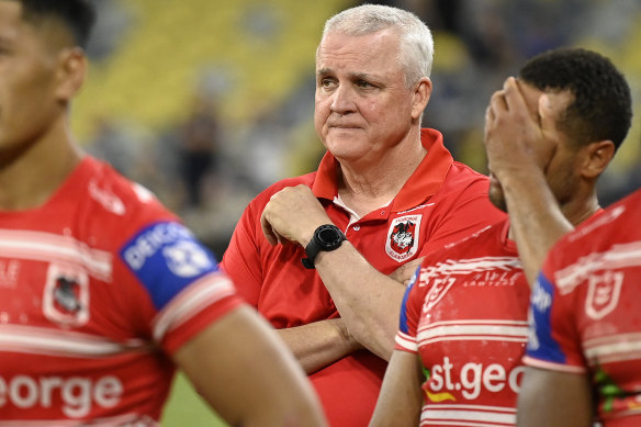 Anthony Griffin looks on after the Dragons’ heavy loss to the Cowboys.