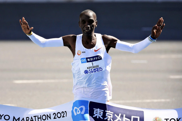 Eliud Kipchoge winning the Tokyo marathon in 2021.