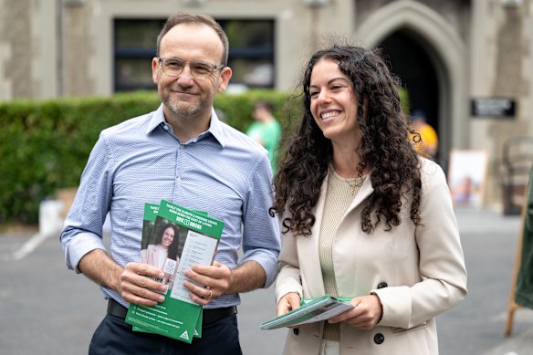 Prahran Greens candidate Angelica Di Camillo could not hold the seat at a byelection last year, before federal leader Adam Bandt (pictured with her) lost the seat  of Melbourne.