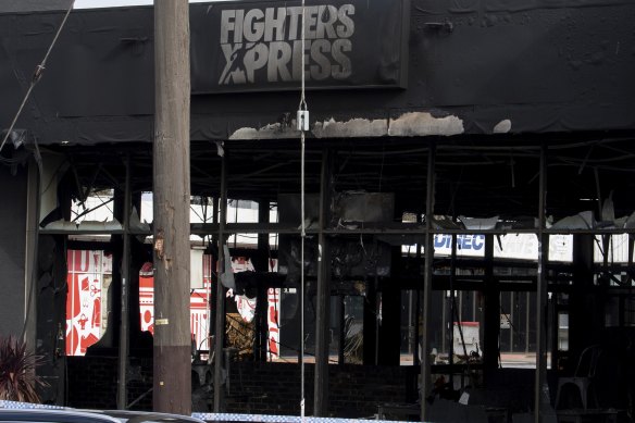 Arson squad investigators at the scene of a suspicious fire at Fighters Xpress, a gym in Lonsdale Street, Dandenong. 