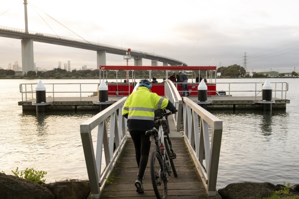 Commuters catching the punt from Spotswood on Monday.