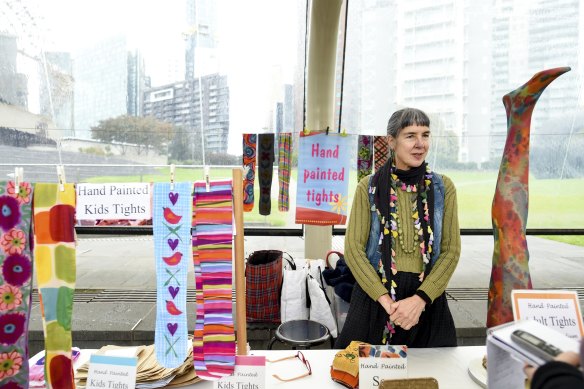 Good day: Louise O’Brien selling tights at her stall near the Arts Centre. 