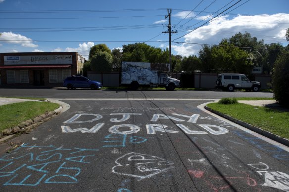 Messages on the road in tribute to Declan in the days after his death.