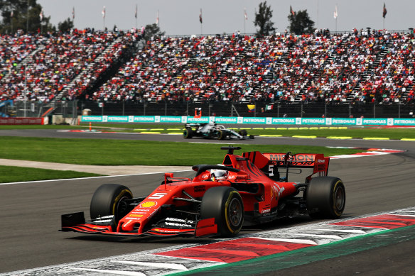 Sebastian Vettel steers his Ferrari in the Mexican Grand Prix.