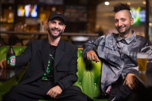 Strateas Carlucci designers  Mario-Luca Carlucci and Peter Strateas have launched a designer collaboration with beer brand VB as part of the Melbourne Fashion Festival.