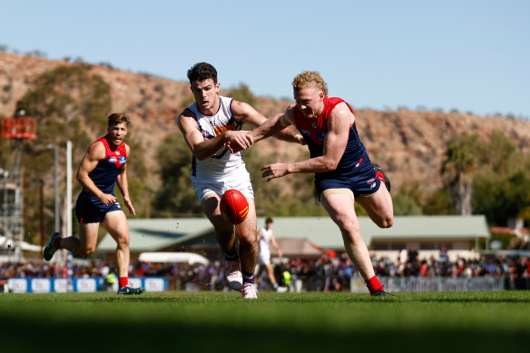 Second to the ball: Clayton Oliver, and his Melbourne teammates, were too often beaten for possession by the Dockers.
