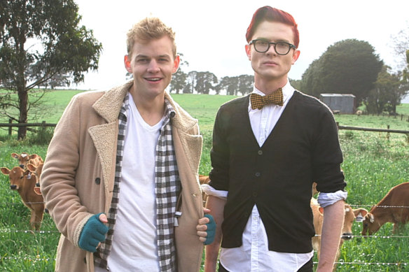 Comedians Joel Creasey, left, and Rhys Nicholson made the 2014 documentary The Gaycrashers in Colac. 