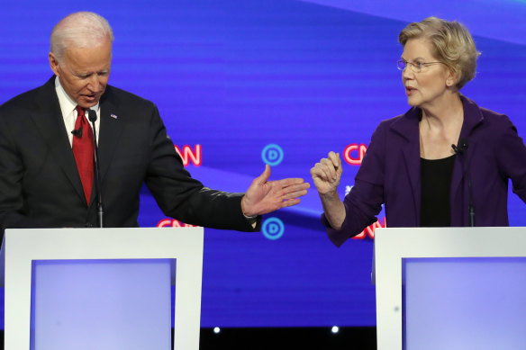 The frontrunners for the Democratic candidacy, former vice-president Joe Biden and Senator Elizabeth Warren, had a frank exchange.
