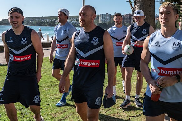 St Helens players soak up the morning sun at Manly on Saturday.