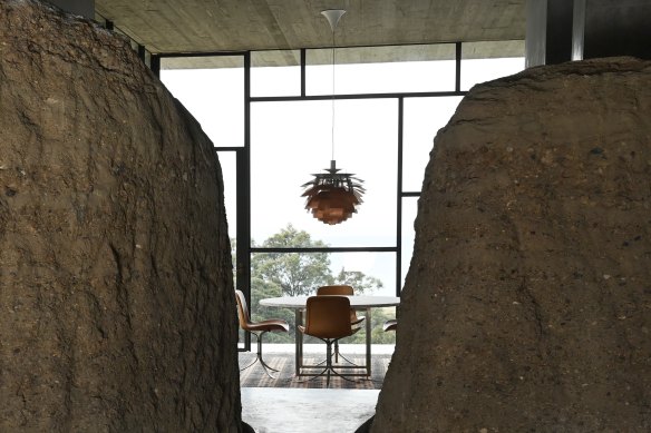 A view of the sea from the underground stone room. 