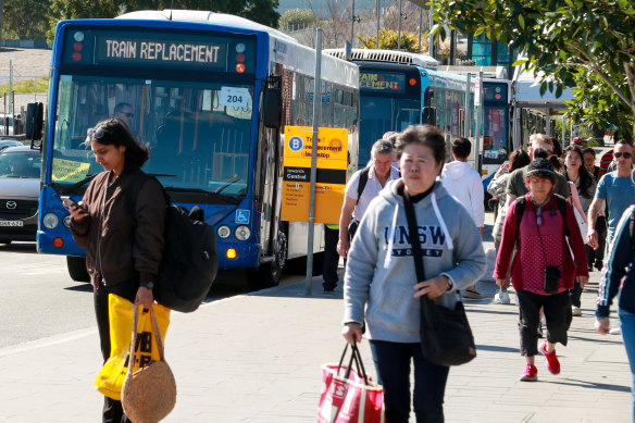 Replacement buses at Sydenham station.