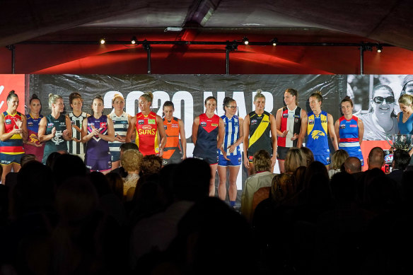 Team captains at the AFLW season launch earlier this month. 