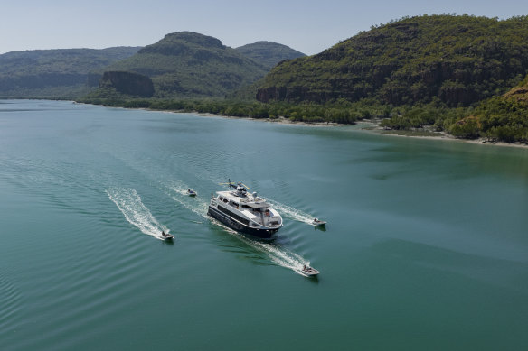 True North II and its tenders exiting Perosus Creek.
