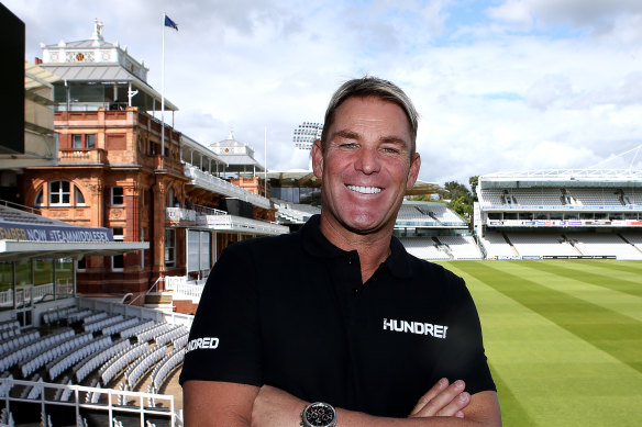 Shane Warne at Lord’s Cricket Ground in 2019 after being named head coach of Lord’s The Hundred team.