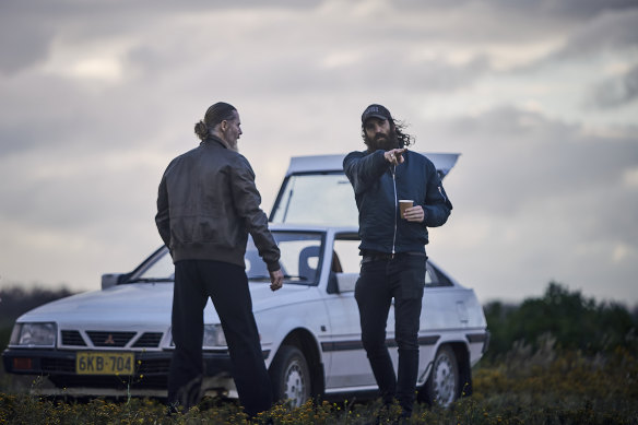 Sean Harris and director Thomas M. Wright on the set of The Stranger.