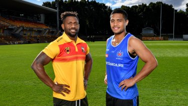 Pride: PNG captain James Segeyaro with Samoa captain Anthony Milford.