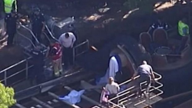 The scene of the tragedy at Dreamworld on the Gold Coast.