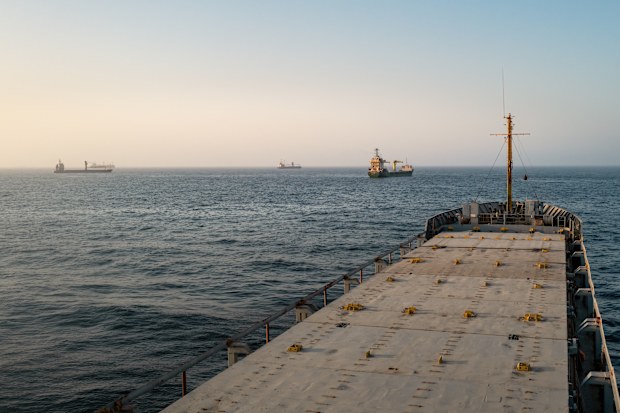 Oil tankers and cargo vessels are anchored off the coast of Oman after being stranded for days as congestion at Port Sultan Qaboos has prevented them from docking on June 23, 2026 in Muscat, Oman